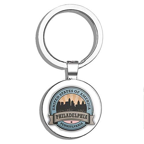 PRS Vinyl Philadelphia City Pennsylvania USA Label Double Sided Stainless Steel Keychain Key Ring Chain Holder Car/Key Finder