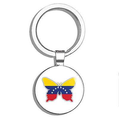 PRS Vinyl Venezuela Butterfly World Flag Double Sided Stainless Steel Keychain Key Ring Chain Holder Car/Key Finder