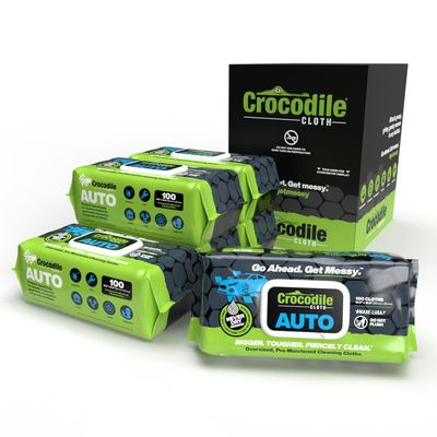 Crocodile Cloth Auto Cleaning Wipes 600 Count (6 Packs of 100) XL 15" x 10" Heavy-Duty Car Wipes for Engine Degreaser, Detailing, Tires, Tools & DIY Projects