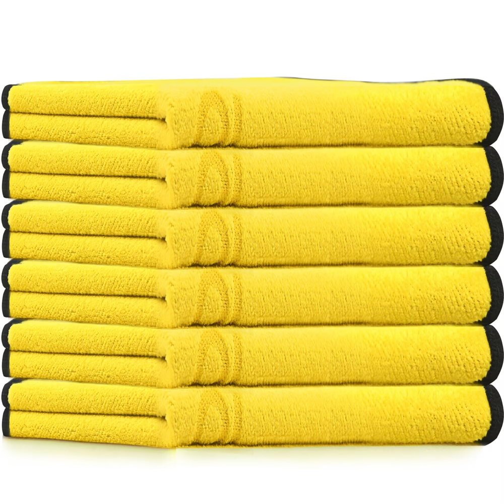 Solid Multipurpose Plush Microfiber Cleaning Cloth Towel for Household, Car Washing, Drying & Auto Detailing - 11" x 22" (6)