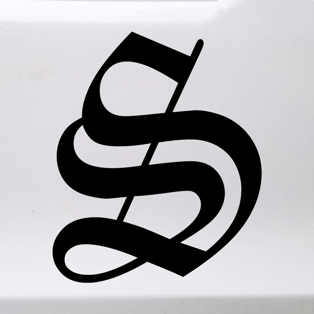 Minglewood Trading Black - Old English Letter Vinyl Decal - Initial Tattoo Script Lettering - Die Cut Sticker - 12h inches
