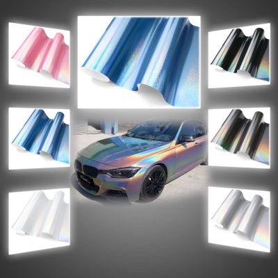 JDMBESTBOY Free Tool Kit 12"x60" Psychedelic Blue Gloss Metallic Rainbow Holographic Vinyl Wrap Sticker