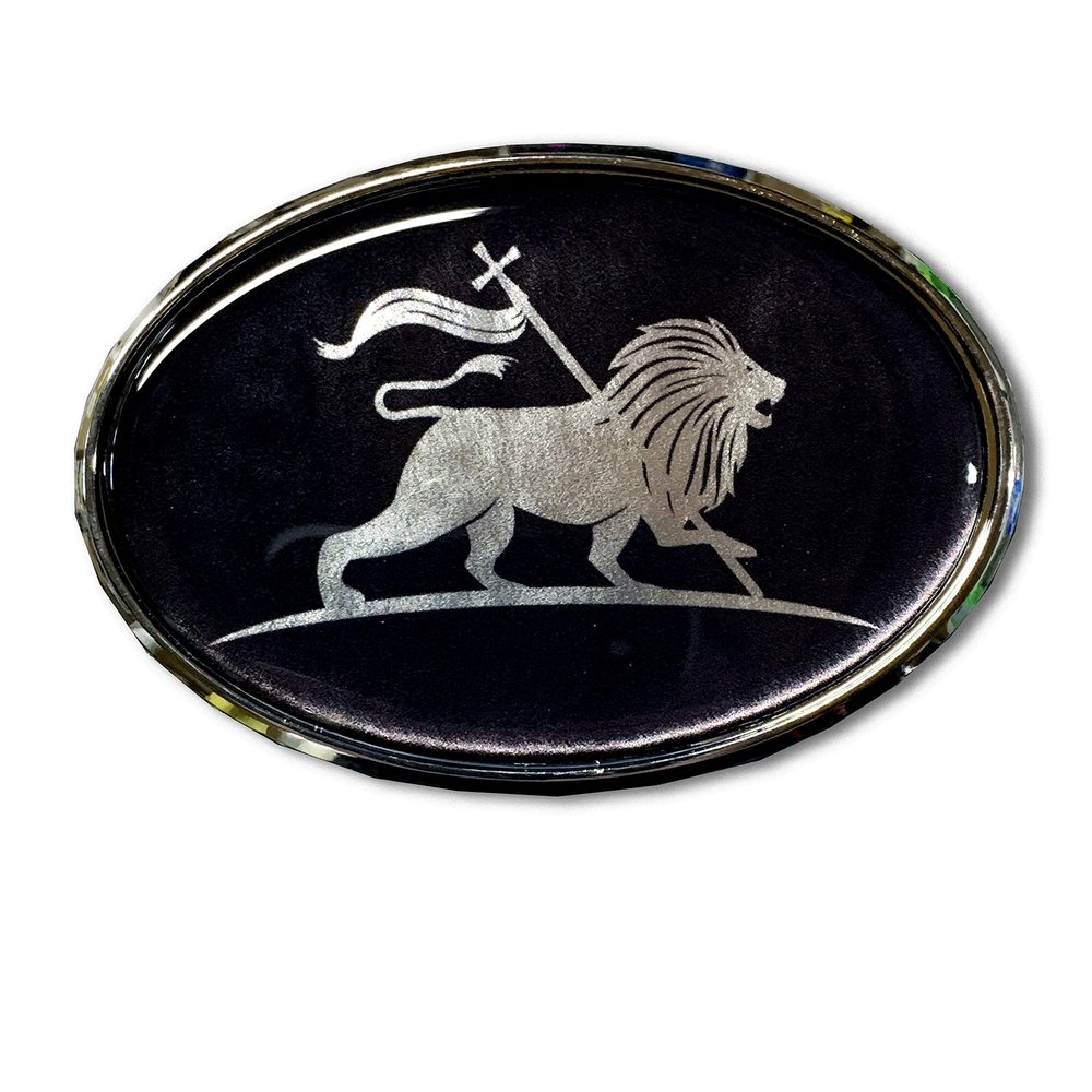 Lion of Judah Metallic Chrome Oval Emblem Car Domed Sticker 3D 3.25"x 2.25" Jewish, Rasta