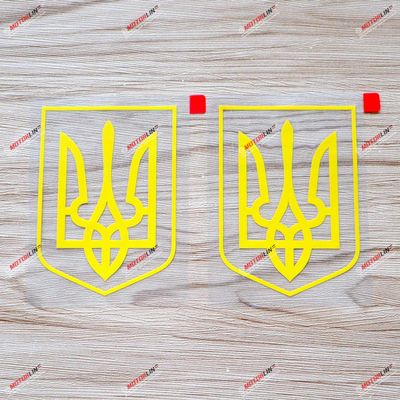 2X Yellow 4 Inches Ukrainian Tryzub Trident Ukraine Decal Sticker Car Laptop Vinyl Die Cut no Background