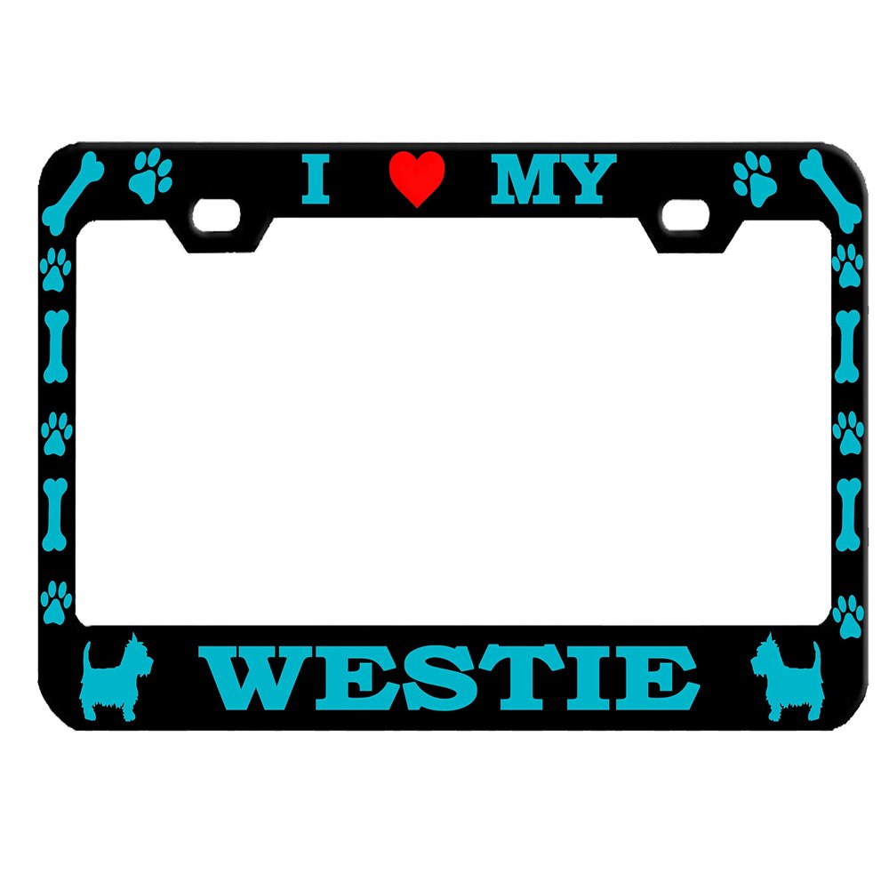 I Love My Westie Dog Lovers Heavy Metal License Pleat Frame Car Tag Hold (Black/Turquoise G)