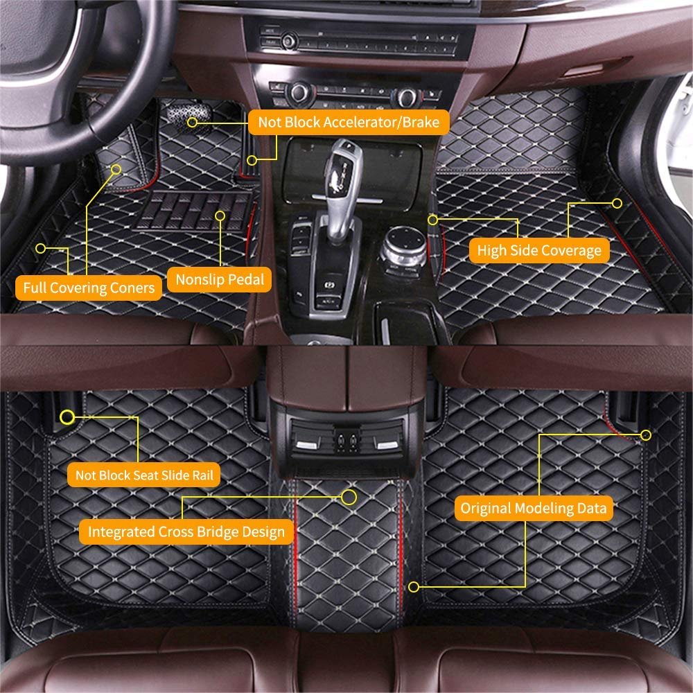 SureKit Custom Car Floor Mats for XJL Low-Level 2010-2018 Waterproof Anti-Skid Luxury Leather Full Coverage Liner Front Rear Mat/Set (Black Beige)