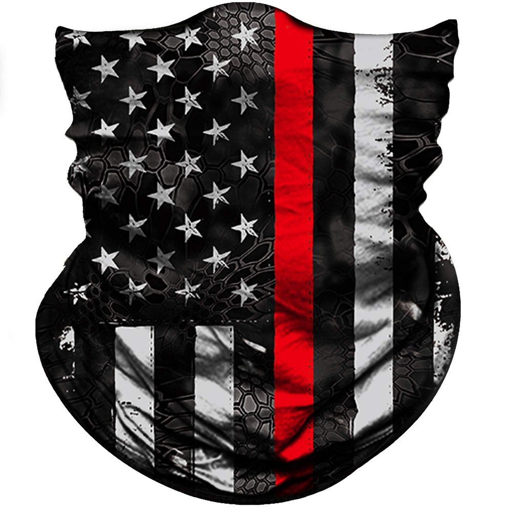 Obacle Motorcycle Face Mask Sun UV Dust Wind Protection Tube Mask Seamless Bandana Face Mask for Men Women Bike Riding Cycling Biker Fishing Outdoor Festival (US Flag Black Red Line)