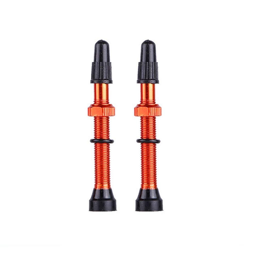 1Pair Presta Valve Core Bike Replacement Brass Tubeless Core,Bicycle Presta Valve for Road MTB Bicycle Tubeless Tires Brass Core Alloy Stem, 60mm,Orange