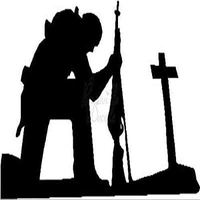 Fallen Soldier Kneeling Cross Vinyl Decal Sticker for Home Office Decor Vehicle Window Sign Size- [20 inch] / [50 cm] Wide Color- Matte Black