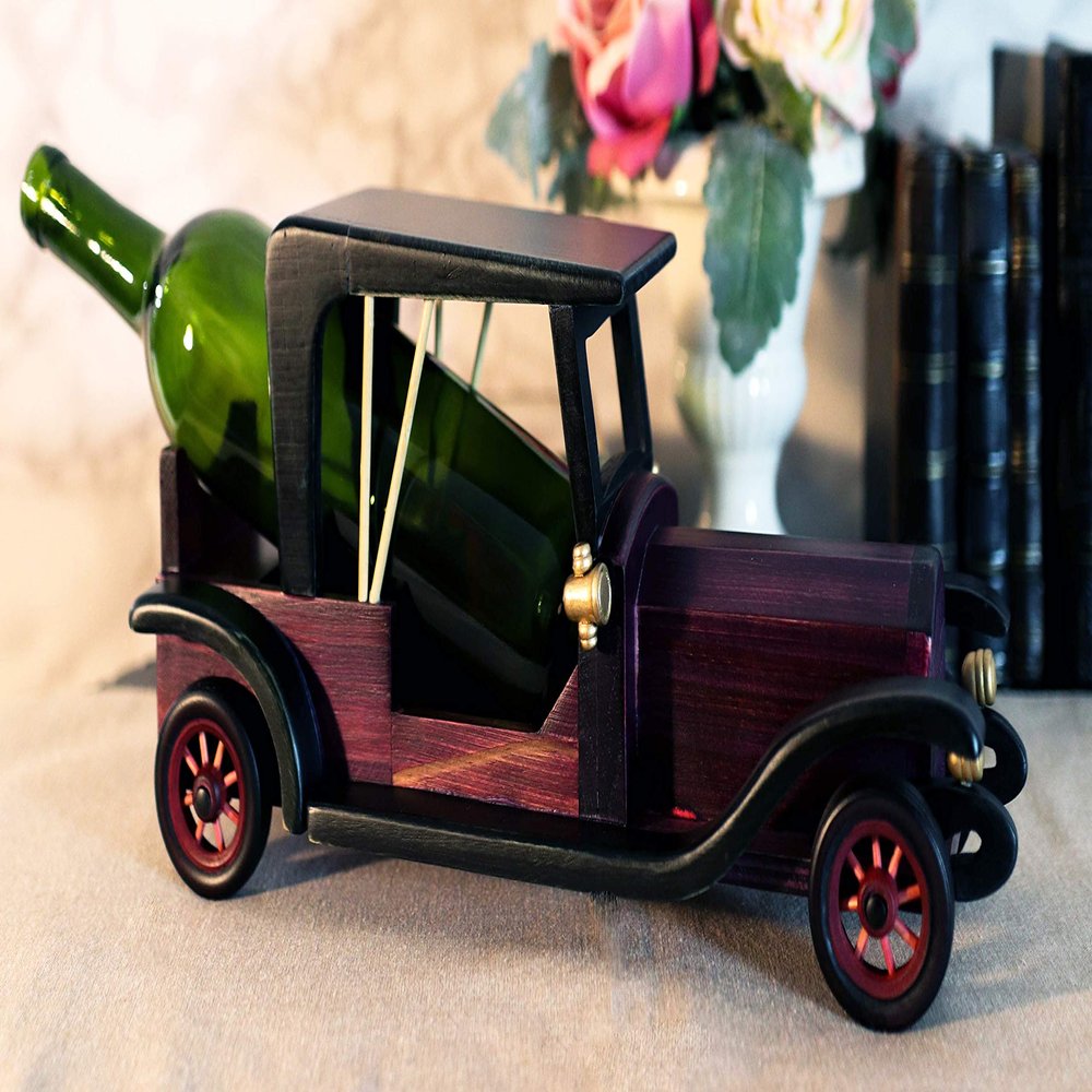 Ebros Gift Hand Made Harwood Classic Vintage Retro Antique Style Looking Automobile Automotive Wine Bottle Caddy Holder Handicraft Figurine (Purple Model T Sedan Car)