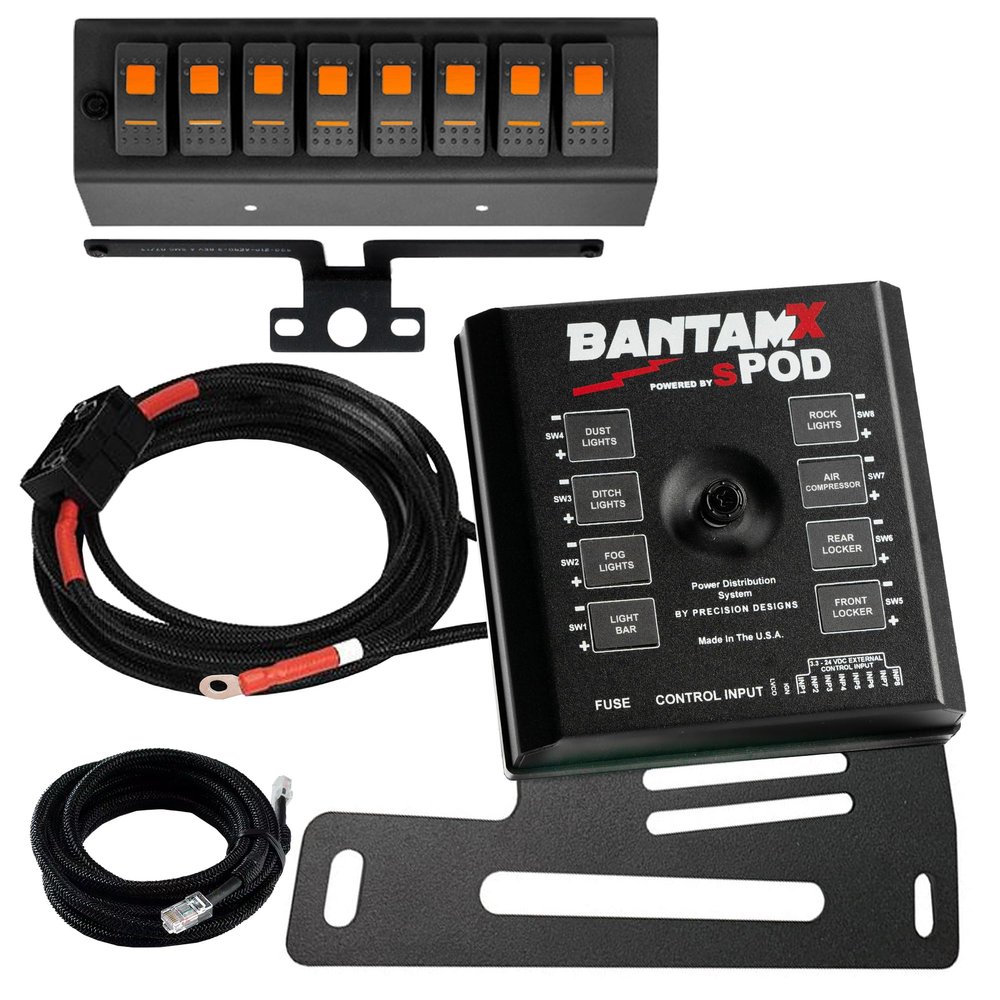 SPOD BantamX 8 Relay Power Control System with LED Switch Panel Compatible with Jeep Wrangler JK 2007-2008, Off-Road 12/24VDC Accessory Management, Amber Switches