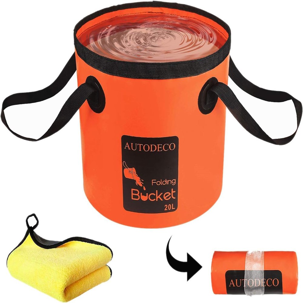 AUTODECO Collapsible Bucket 5 Gallon Container Folding Water Bucket Portable Wash Basin for Camping Fishing Travelling Outdoor Gardening Orange 1Pcs 20L