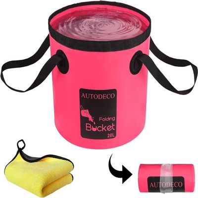 AUTODECO Collapsible Bucket 5 Gallon Container Folding Water Bucket Portable Wash Basin for Camping Fishing Travelling Outdoor Gardening Pink 1Pcs 20L