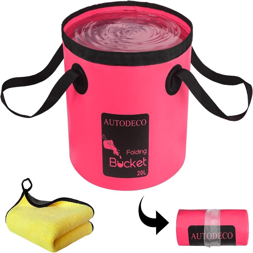 AUTODECO Collapsible Bucket 5 Gallon Container Folding Water Bucket Portable Wash Basin for Camping Fishing Travelling Outdoor Gardening Pink 1Pcs 20L