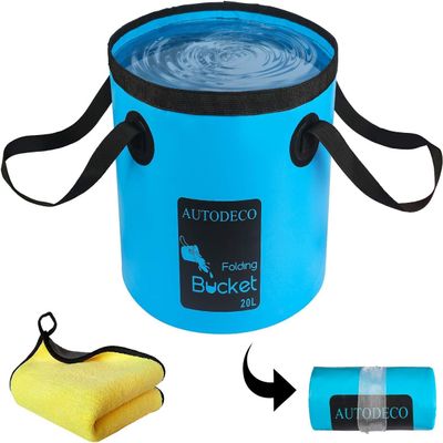 AUTODECO Collapsible Bucket 5 Gallon Container Folding Water Bucket Portable Wash Basin for Camping Fishing Travelling Outdoor Gardening Blue 1Pcs 20L