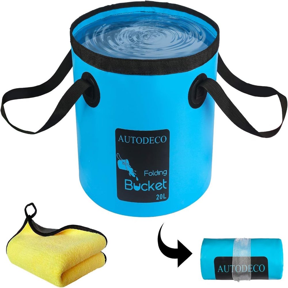 AUTODECO Collapsible Bucket 5 Gallon Container Folding Water Bucket Portable Wash Basin for Camping Fishing Travelling Outdoor Gardening Blue 1Pcs 20L