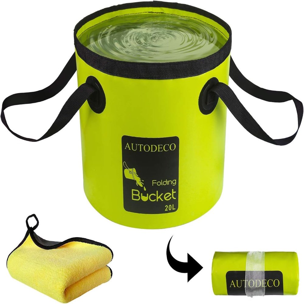 AUTODECO Collapsible Bucket 5 Gallon Container Folding Water Bucket Portable Wash Basin for Camping Fishing Travelling Outdoor Gardening Green 1Pcs 20L