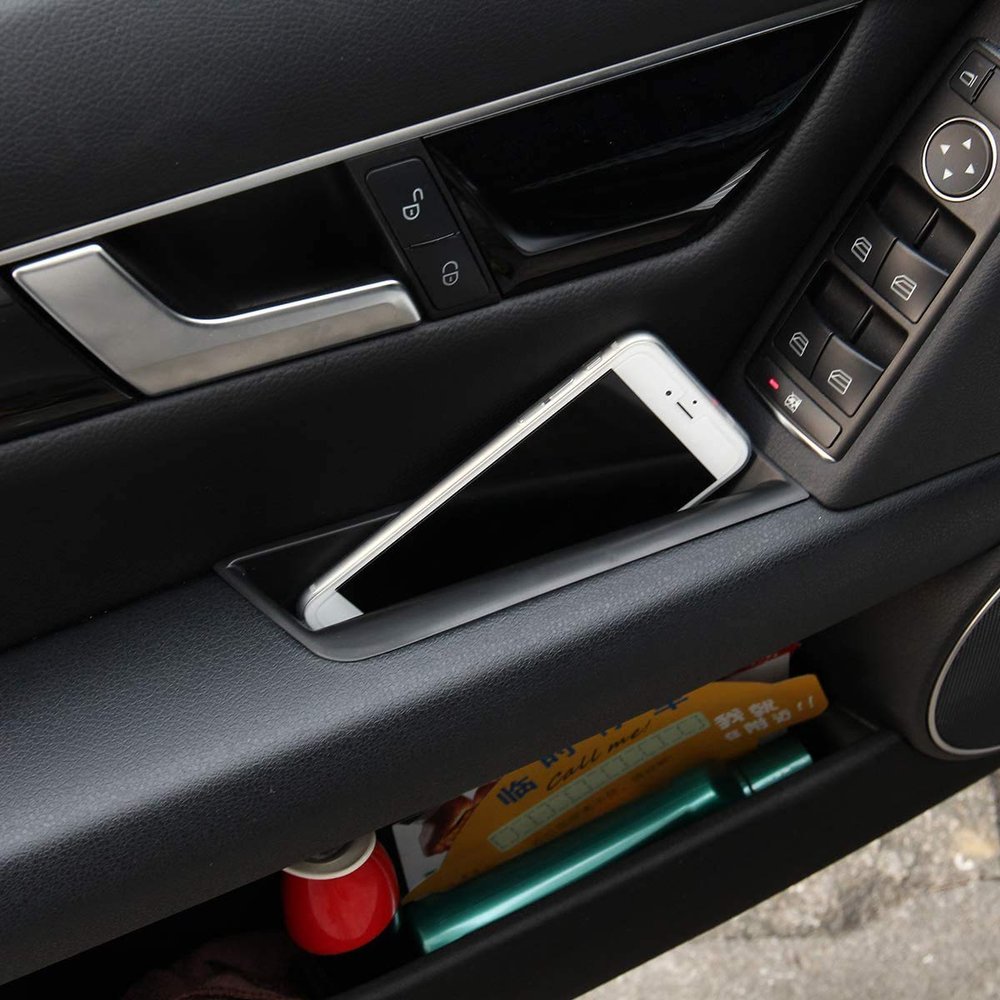 LLKUANG FRONT DOOR STORAGE BOX FOR MERCEDE BENZ C CLASS W204 (08-14 Black front door storage box)