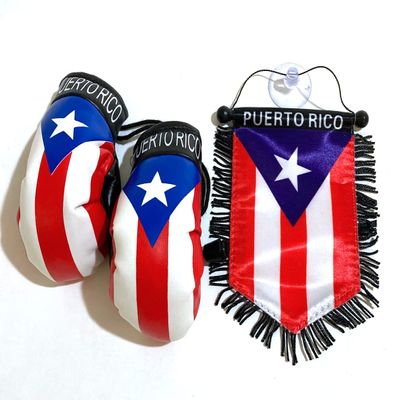 Puerto Rico Boxing Gloves flags for cars accessories sticker decals Puerto Rican PR homes auto small mini Banner hanging window car flags accessory for men women PR Combo