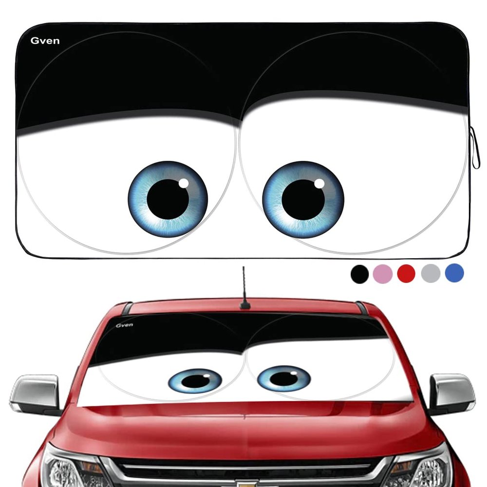 GVEN Windshield Sun Shades Car Sun Shade Protector Blocks UV Rays for Full-Size Sedan & SUV, Mid-Size SUV, Sports Cars, Wagon and Mid-Size Pickup Truck Car Accessories (Black, L)