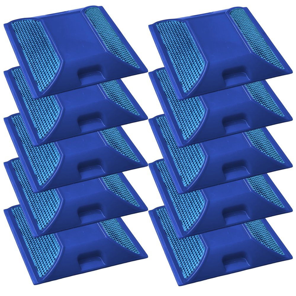 Road Reflectors Pack of 10 | 4 by 4 inch Street Pavement & Asphalt Stud Markers | Great for Speed Bumps, Sidewalks, Pedestrian Crossings, Freeways & Driveways | Industrial Grade (Blue)