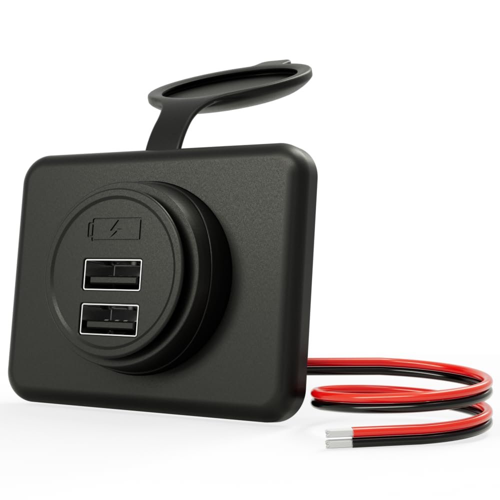 RV USB Outlet DAMAVO YM1236 Panel Dual Port Charger Receptacle, 12V-24V Car Charger Female for Bus, Boat, Vehicle Marine ATV (Surface Mount) (A+A Port-1pcs)