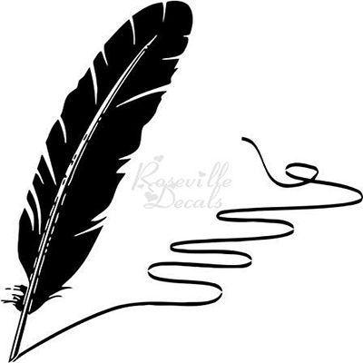 Roseville Decals Feather Pen Writing Ink Vinyl Decal Sticker for Home Office Decor Vehicle Window Sign Size- [20 inch] / [50 cm] Tall and Color- Matte White