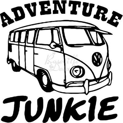 Roseville Decals Adventure Junkie Camper Hippie Vinyl Decal Sticker for Home Office Decor Vehicle Window Sign Size- [6 inch] / [15 cm] Tall and Color- Gloss White
