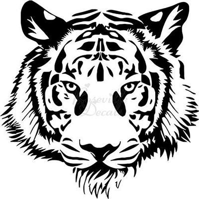 Roseville Decals Tiger Face Cat Vinyl Decal Sticker for Home Office Decor Vehicle Window Sign Size- [20 inch] / [50 cm] Tall and Color- Matte White