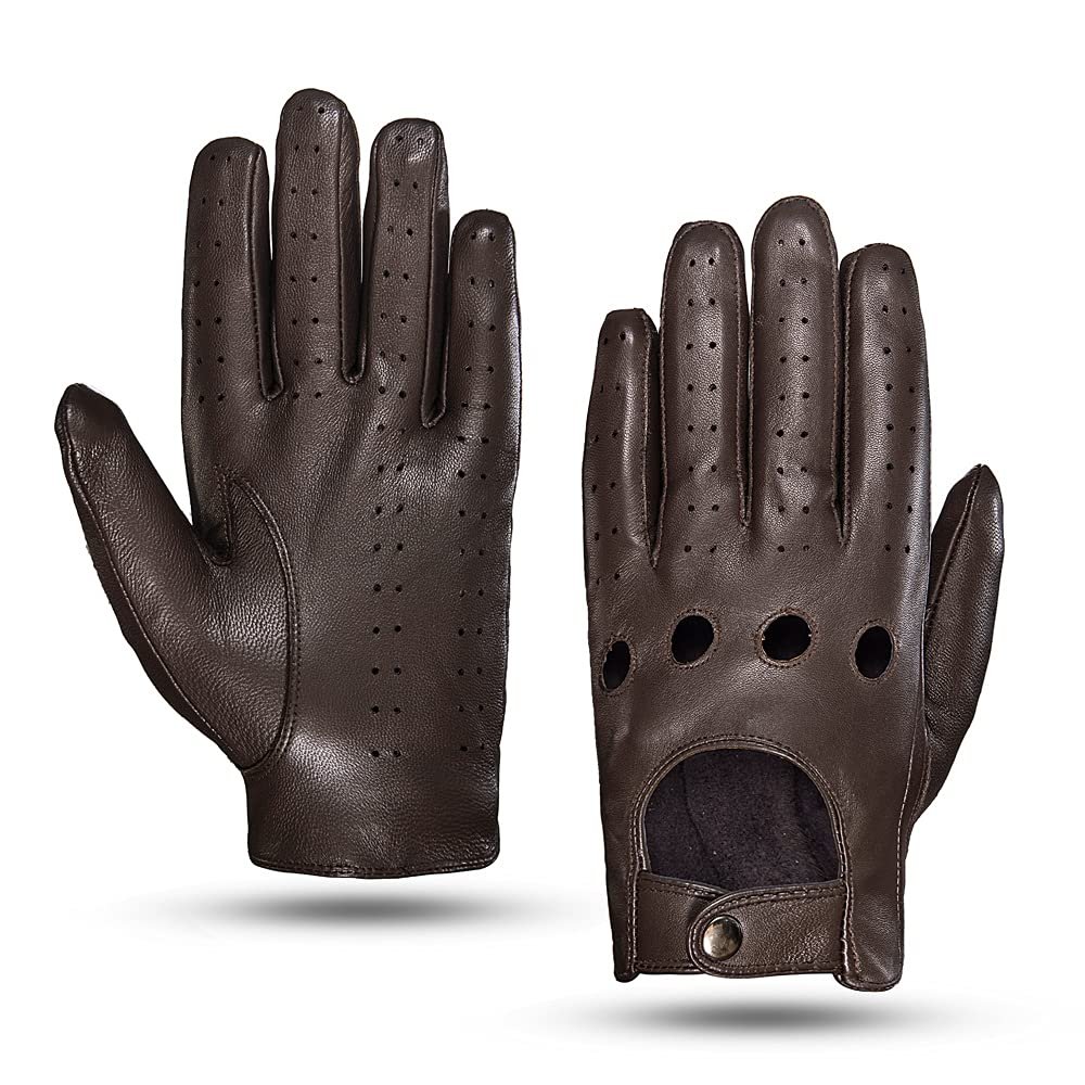 MGGMOKAY Mens Touchscreen Unlined Leather Driving Gloves,Brown,X-Large