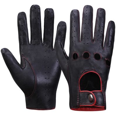 MGGMOKAY Mens Touchscreen Unlined Leather Driving Gloves,BlackRed,X-Large