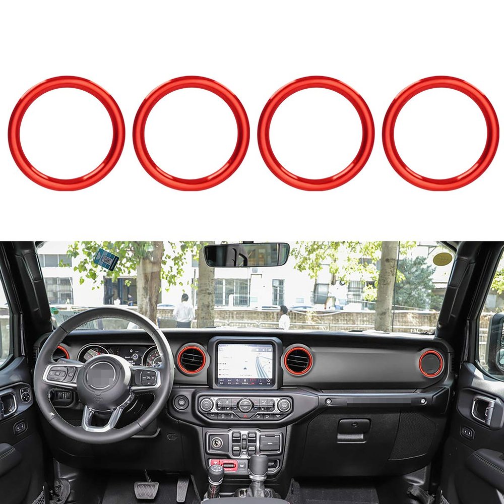 auovo Air Conditioner Vent Ring Interior Accessories for Wrangler JL 2018-2023 Gladiator JT 2020-2023 Dashboard Air Conditioning Vent Outlet Trim Cover Aluminum Alloy (Red, 2018-2023)