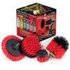 Red Stiff Nylon Bristle Brush Set for Outdoor Cleaning - Versatile Crevice Tool for Garage, Deck, House Siding, Concrete, Brick, Stone, Masonry, Vinyl Siding, Wood, and Patio Cleaner - Gutter Brush view 1
