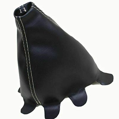 Fits 2001-2005 Honda Civic Real Black Leather Manual Shift Boot with Beige stitching. (Skin Only)