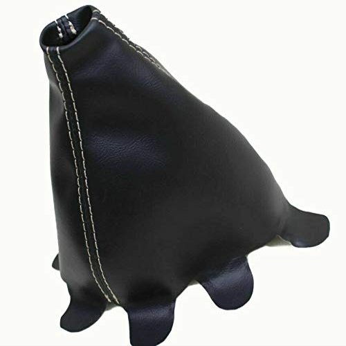 Fits 2001-2005 Honda Civic Real Black Leather Manual Shift Boot with Beige stitching. (Skin Only)
