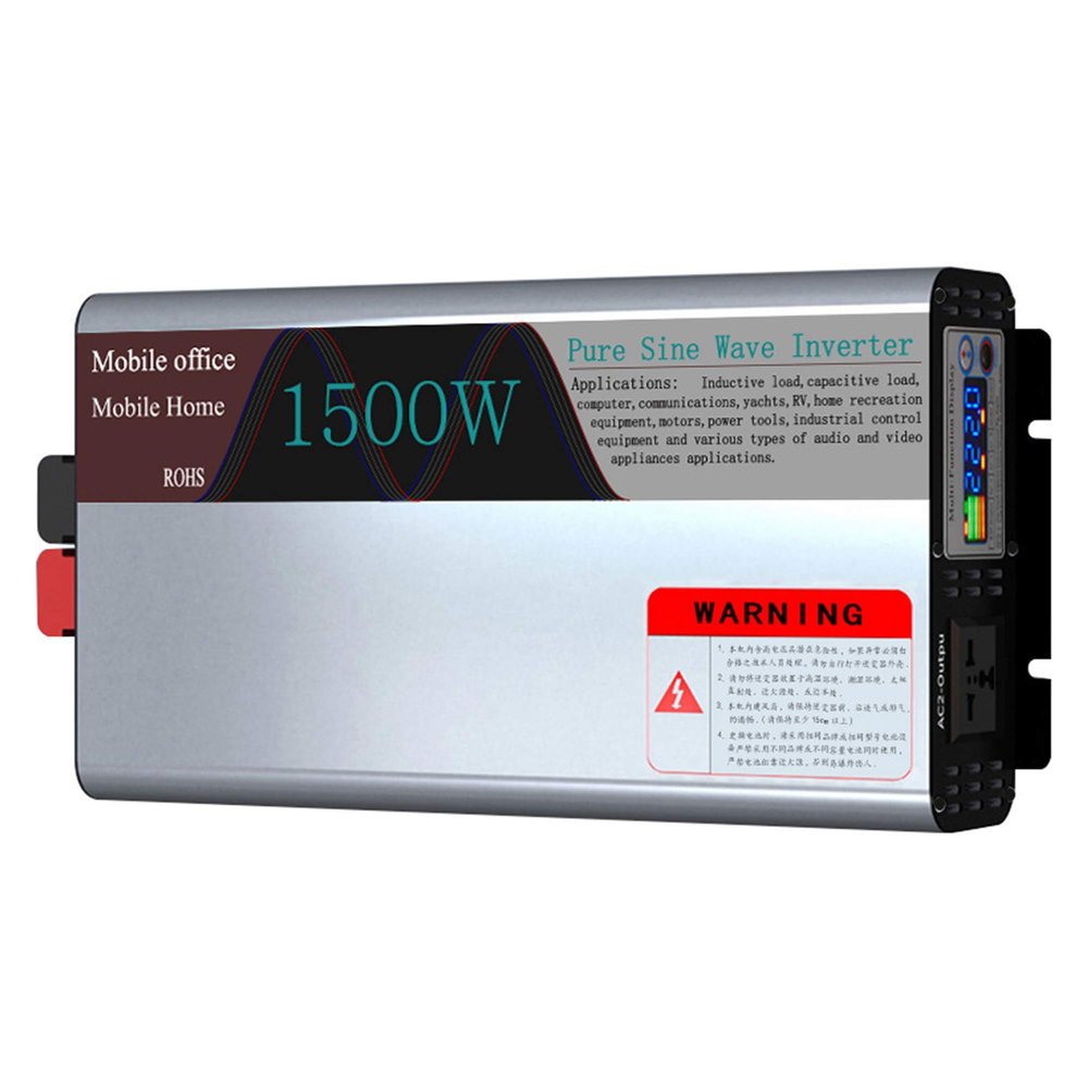 TGHY Power Inverter 1000W/1200W/1500W DC to AC Inverter, with AC Outlet and LED Display, 12V/24V/48V to 110V/220V Car Converter, for RV Home Solar,1500w,DC 12V to AC 220V