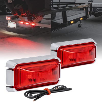 TRUE MODS 2pc 2.5" Red LED Trailer Marker Light w/Chrome Bezel [DOT FMVSS 108] [SAE P2PC] [Surface Mount] [Waterproof IP67] Side Marker Lights for Trailer Truck