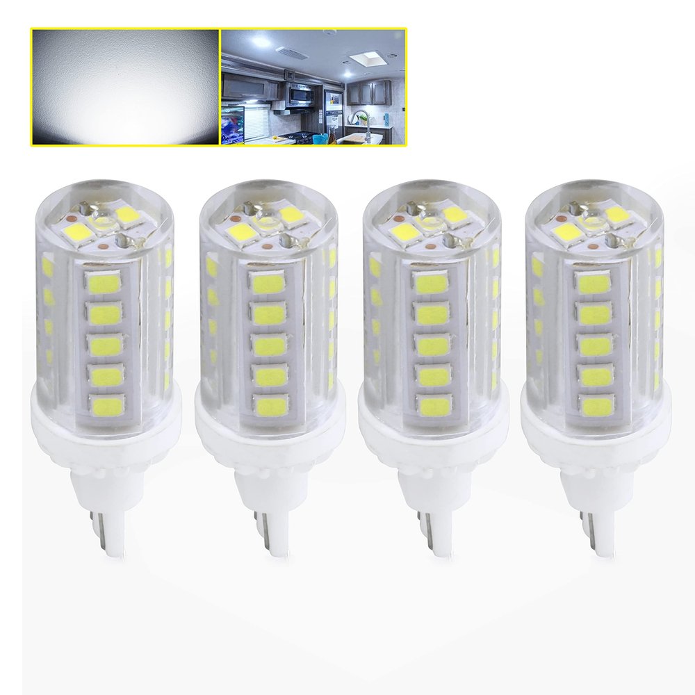 Leisure LED 4 Pack RV LED Light Bulbs 450LM Cool White 6500K T10 921 922 912 33SMD LED Replacement Light Bulbs for RV Indoor Lights 10-30V (Cool White 6500K, 4-Pack)
