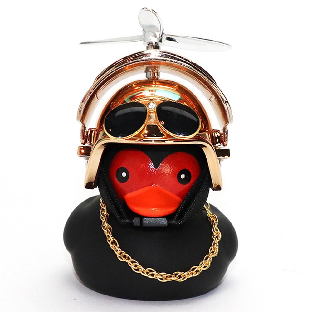 wonuu Rubber Duck Car Decorations Black Duck Car Dashboard Ornaments with Propeller Helmet