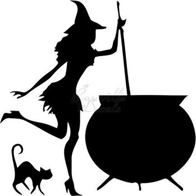 Roseville Decals Sexy Witch Cauldron Potion Cat Vinyl Decal Sticker for Home Office Decor Vehicle Window Sign Size- [12 inch] / [30 cm] Tall and Color- Matte White