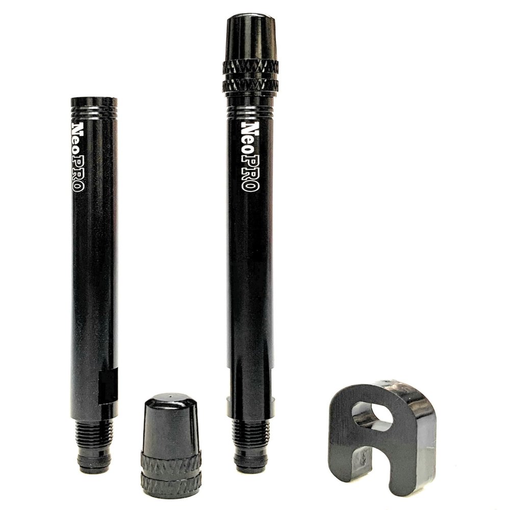 NeoPRO Presta Valve Extension Extender Kit (Pack of 2) w/Valve Key and Cap - Available in 4 Lengths - 20,30,40,60 mm (Black, 60mm)