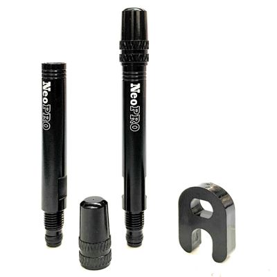 NeoPRO Presta Valve Extension Extender Kit (Pack of 2) w/Valve Key and Cap - Available in 4 Lengths - 20,30,40,60 mm (Black, 40mm)