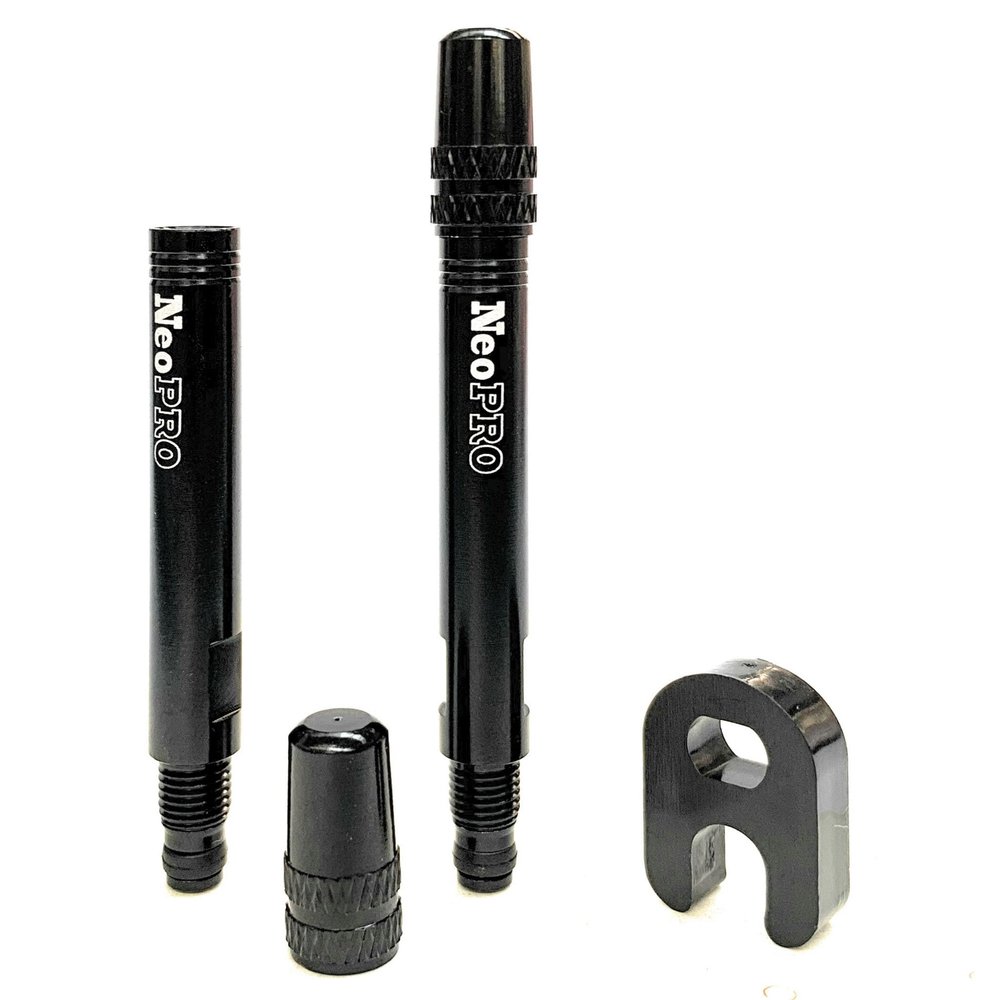 NeoPRO Presta Valve Extension Extender Kit (Pack of 2) w/Valve Key and Cap - Available in 4 Lengths - 20,30,40,60 mm (Black, 40mm)