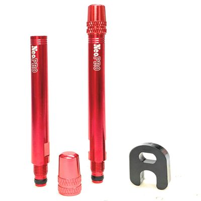 NeoPRO Presta Valve Extension Extender Kit (Pack of 2) w/Valve Key and Cap - Available in 4 Lengths - 20,30,40,60 mm (Red, 60mm)