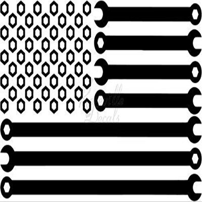 Roseville Decals USA American Flag Mechanic Wrench Vinyl Decal Sticker for Home Office Decor Vehicle Window Sign Size- [6 inch] / [15 cm] Wide Color- Gloss White