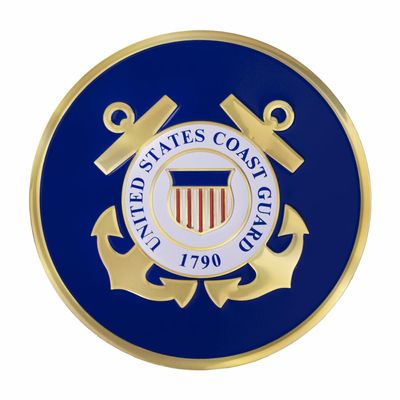 SHOP AWARDS AND GIFTS 4 Inch Round United States Coast Guard Medallion Thin Metal Decal Sticker with Peel and Stick Back, Pack of 1