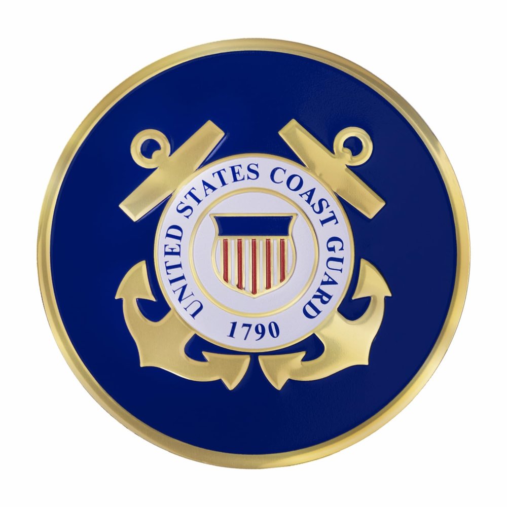 SHOP AWARDS AND GIFTS 4 Inch Round United States Coast Guard Medallion Thin Metal Decal Sticker with Peel and Stick Back, Pack of 1