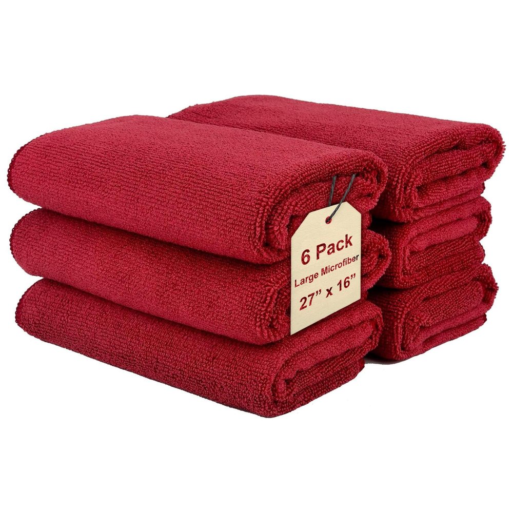 Cleaning Cloth Towels - Large 27" x 16" Microfiber Rags - Highly Absorbent, Lint Free Streak Free for House, Kitchen, Car, Window Detailing Reusable Shop Towels (6-Pack, Burgundy)