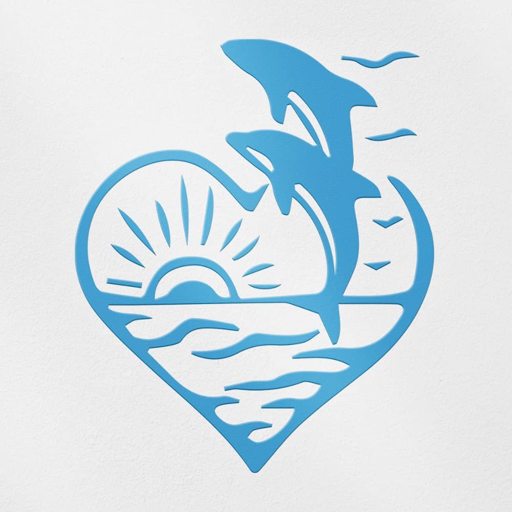 Transparent Decal Stickers of Dolphin Heart Scene (Azure Blue) Premium Waterproof Vinyl Decal Stickers for Laptop Phone Accessory Helmet Car Window Mug Tuber Cup Door Wall Decoration ANDauto503732BE