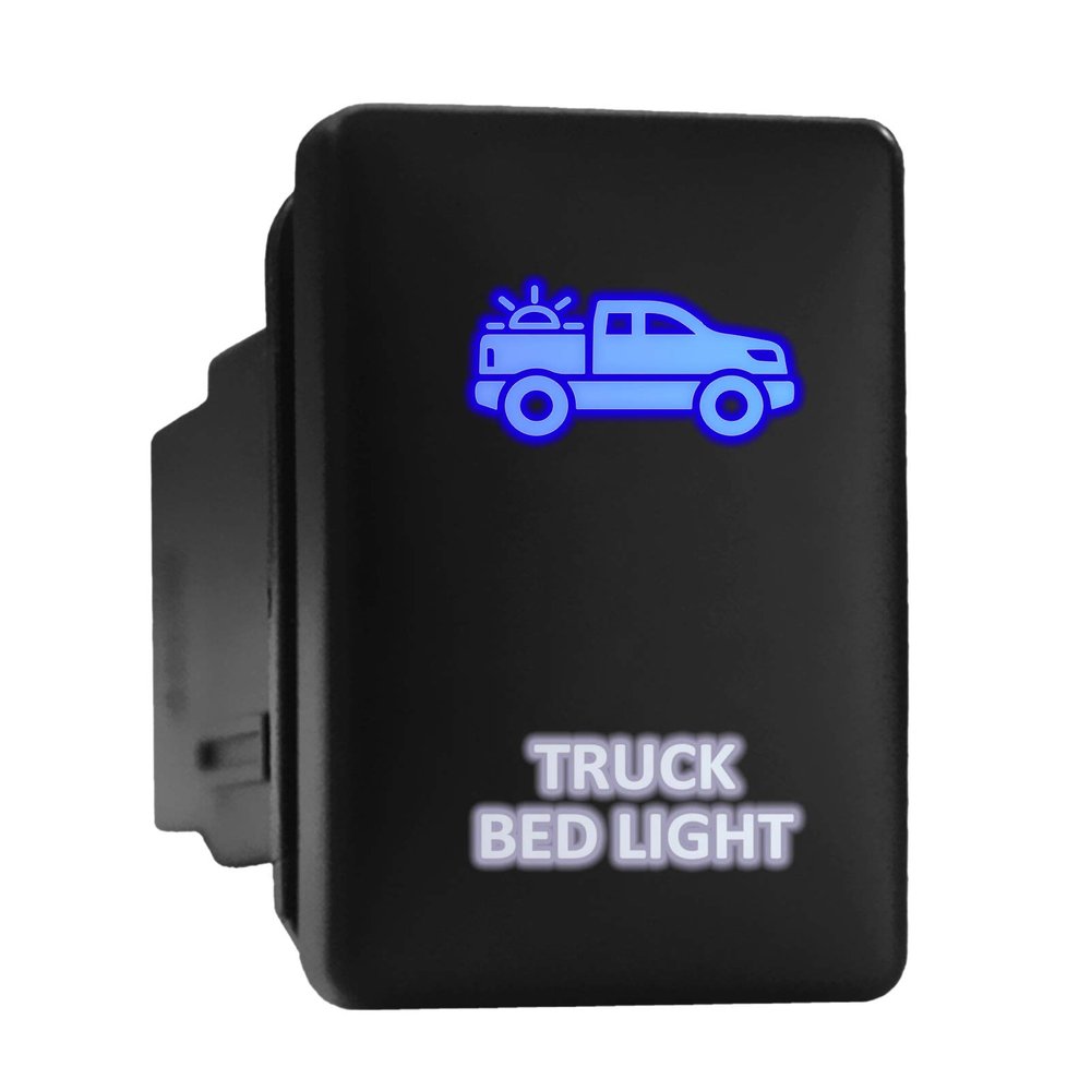 Truck Bed Light Symbol Backlit Switch Modern Model Push Button Compatible with Toyota (Blue/White/Surface Size 1.28 x 0.87 inches)